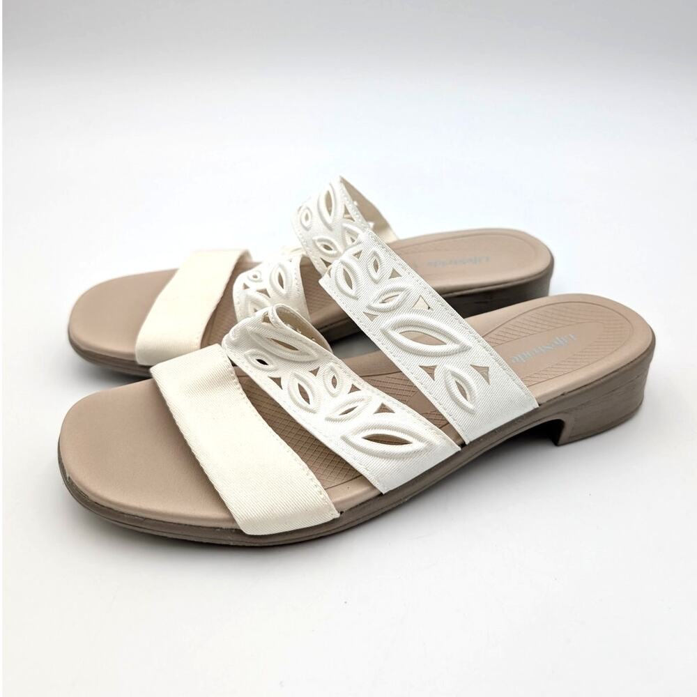 LifeStride Poppy Strappy Sandals Bright White Shimmer Fabric Size US6.5M EU36.5